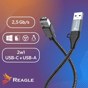 Kabel USB Reagle USB-A + USB-C - RJ-45 3 m Czarno-szary 3