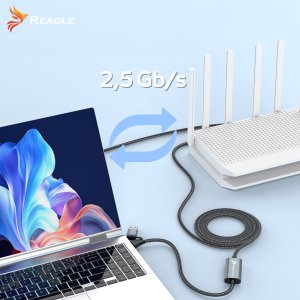 Kabel USB Reagle USB-A + USB-C - RJ-45 3 m Czarno-szary 4