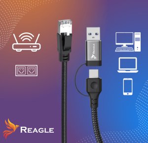 Kabel USB Reagle USB-A + USB-C - RJ-45 3 m Czarno-szary 6