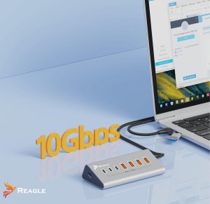 HUB USB Reagle HUB USB AKTYWNY 7 PORTÓW USB 3.2 10Gbps ROZDZIELACZ ROZGAŁĘŹNIK 7w1 USB-C 6