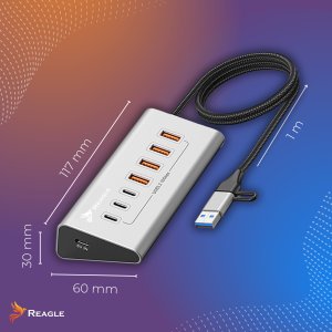 HUB USB Reagle HUB USB AKTYWNY 7 PORTÓW USB 3.2 10Gbps ROZDZIELACZ ROZGAŁĘŹNIK 7w1 USB-C 9