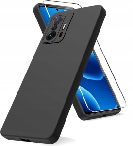 krainaGSM Etui Matowe Czarne Silikon Slim do Xiaomi 11T | 11T Pro + SZKŁO 2