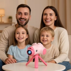 Projektor Rzutnik Aparat Kamera 3w1 Dla Dzieci 48mp 1080p Karta 32gb Statyw / Ha92 Różowy 3