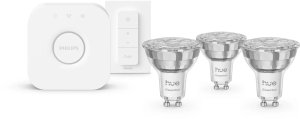 Philips Hue White and color ambiance Podstawowy zestaw startowy: 3 inteligentne żarówki GU10 (345 lm) + regulator przyciemniania 2