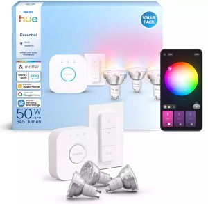 Philips Hue White and color ambiance Podstawowy zestaw startowy: 3 inteligentne żarówki GU10 (345 lm) + regulator przyciemniania 3