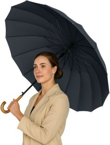 Lean Duży Parasol Automatyczny Pokrowiec Na Ramię 24-Żeberkowy Czarny 115 cm 4