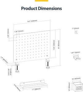 StarTech Clamp-On Pegboard with Accessories, 16.5 x 12.5in (42 x 32cm), Steel Pegboard, Desktop Storage Organizer, Desk Mount Peg Board, czarny - komponent montażowy - zacisk - stal - czarny - montaż biurkowy 2