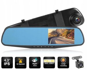 Wideorejestrator samochodowy kamera cofania w lusterku full hd przód tył 9