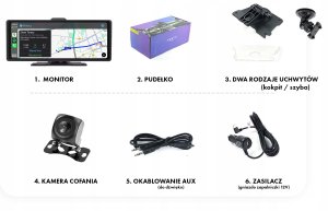 MONITOR SAMOCHODOWY 10" CARPLAY ANDROID AUTO + KAMERA COFANIA + 2 UCHWYTY 8