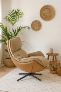 Fotel obrotowy z poduszką JASPER beżowy wygodny wypoczynkowy salon 11