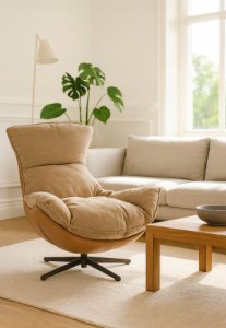 Fotel obrotowy z poduszką JASPER beżowy wygodny wypoczynkowy salon 13