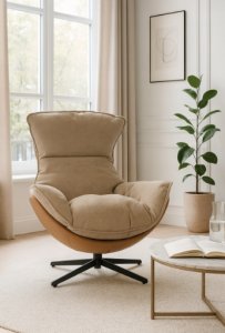 Fotel obrotowy z poduszką JASPER beżowy wygodny wypoczynkowy salon 9