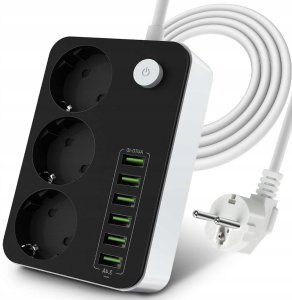Listwa zasilająca Plastrol Przedłużacz Listwa Zasilająca 3 Gniazda + 6 USB Kabel Zasilający 14