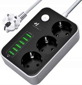 Listwa zasilająca Plastrol Przedłużacz Listwa Zasilająca 3 Gniazda + 6 USB Kabel Zasilający 2