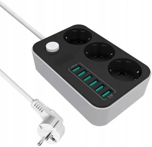Listwa zasilająca Plastrol Przedłużacz Listwa Zasilająca 3 Gniazda + 6 USB Kabel Zasilający 4