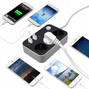 Listwa zasilająca Plastrol Przedłużacz Listwa Zasilająca 3 Gniazda + 6 USB Kabel Zasilający 5