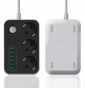 Listwa zasilająca Plastrol Przedłużacz Listwa Zasilająca 3 Gniazda + 6 USB Kabel Zasilający 6