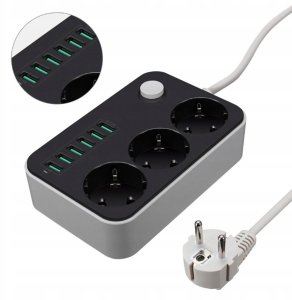 Listwa zasilająca Plastrol Przedłużacz Listwa Zasilająca 3 Gniazda + 6 USB Kabel Zasilający 7
