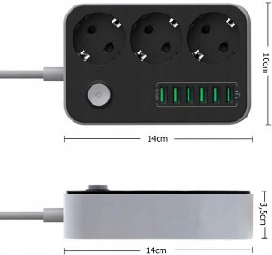 Listwa zasilająca Plastrol Przedłużacz Listwa Zasilająca 3 Gniazda + 6 USB Kabel Zasilający 8