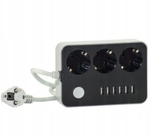 Listwa zasilająca Plastrol Przedłużacz Listwa Zasilająca 3 Gniazda + 6 USB Kabel Zasilający 9