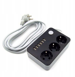 Listwa zasilająca Plastrol Przedłużacz Listwa Zasilająca 3 Gniazda + 6 USB Kabel Zasilający 10
