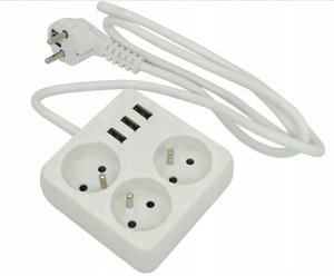 PRZEDŁUŻACZ LISTWA ZASILAJĄCA Z UZIEMIENIEM + 3 GNIAZDA USB KABEL ZASILAJĄCY 2M 2