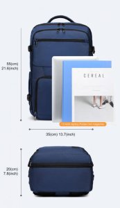 Kono Plecak podróżny do samolotu pojemny kabinowy 55x40x20 niebieski 11