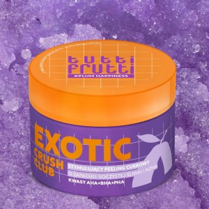 TUTTI FRUTTI #PlumHappiness Stymulujący peeling cukrowy Czarna śliwka + Kwasy AHA+BHA+PHA 250 g 2