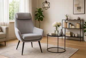 Fotel wypoczynkowy szary Toni welwet nowoczesny do salonu i sypialni 7