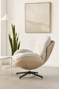 Fotel wypoczynkowy Milo j. beż velvet 3D obrotowy stylowy do salonu 11