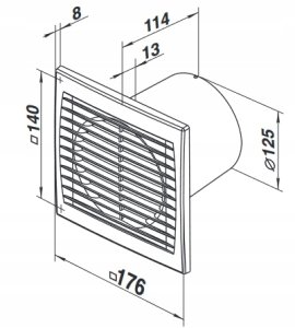Wentylator osiowy fi 125 230V 16W 180m3 35dB z wyłącznikiem czasowym i higrostatem SUBTIL D125SH 2
