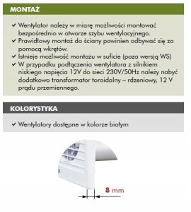 Wentylator osiowy fi 150 230V 24W 292m3 38dB z wyłącznikiem czasowym SUBTIL D150SWC 8