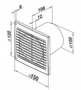 Wentylator osiowy fi100 230V 14W 95m3 34dB standard SUBTIL D100S 2