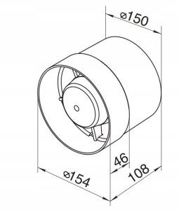 Wentylator kanałowy fi150 230V 24W 298m3/h 40dB standard INTRO D150K 3