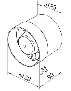Wentylator kanałowy fi125 230V 16W 185m3/h 38dB standard INTRO D125K 2