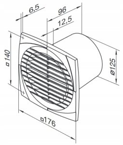 Wentylator osiowy fi125 230V 16W 180m3/h 35dB wyłącznikiem sznurkowy SIMPLE D125DWS 2