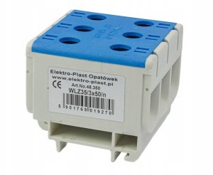 Elektro-Plast Rozdzielacz odgałęźny trójpolowy AL/CU 3x50mm2 niebieski montaż płaski i na szynę TH WLZ35/3x50/n 48.350 3