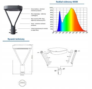 Lumax Oprawa parkowa LED PARK TR 50W 8500lm 4000K IP65 LP050TR 3