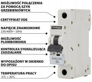 Bemko Wyłącznik nadprądowy 1P B 16A 6kA AC SCHELINGER A02-G8-1P-B16 9