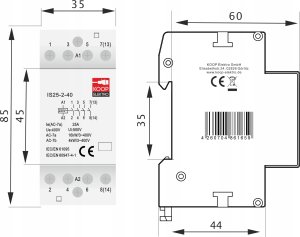 Stycznik modułowy 25-40 25A 4NO 230V 2P 3-FAZ IS25-2-40 7