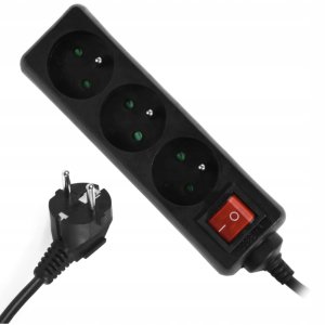 Listwa zasilająca Plastrol Przedłużacz elektryczny Listwa zasilająca na 3 gniazda 2P+Z z wyłącznikiem czarna 5m ECO* PLASTROL 12
