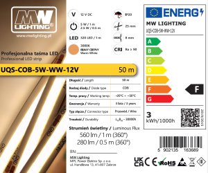 Taśma LED MW Lighting COB 5W 12V 50m biała ciepła (UQS-COB-5W-WW-12V-50M) 2