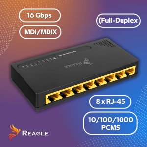 Switch Reagle SWITCH ROZDZIELACZ LAN 8 PORTÓW GIGABIT ETHERNET RJ45 1000 Mb DO INTERNETU 3