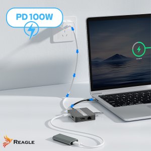 HUB USB Reagle HUB USB-C 2x HDMI 4K 60Hz PD 100W USB 3.2 LAN RJ45 ADAPTER PRZEJŚCIÓWKA 7w1 6