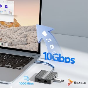 HUB USB Reagle HUB USB-C 2x HDMI 4K 60Hz PD 100W USB 3.2 LAN RJ45 ADAPTER PRZEJŚCIÓWKA 7w1 7
