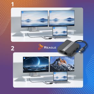 HUB USB Reagle HUB USB-C 2x HDMI 4K 60Hz PD 100W USB 3.2 LAN RJ45 ADAPTER PRZEJŚCIÓWKA 7w1 8