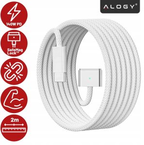 Kabel zasilający USB-C do MagSafe 3 - szybkie ładowanie 140W, przewód 2 m, do Apple MacBook, wytrzymały i bezpieczny - Alogy Pow 2