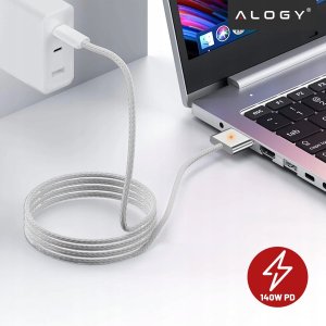 Kabel zasilający USB-C do MagSafe 3 - szybkie ładowanie 140W, przewód 2 m, do Apple MacBook, wytrzymały i bezpieczny - Alogy Pow 3