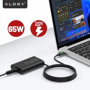 Zasilacz USB-C 65W PD do Laptopów HP Lenovo Asus Apple, Szybkie Ładowanie 20V 3.25A, Długi Kabel 2.8m, Kompaktowy i Wydajny, Alo 3