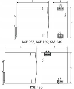 Zasilacz impulsowy KSE 24012M 230/ 12VDC 12,5A 150W na szynę DIN, Uzas: 96-264VACVAC, Ta70, 18912-9987 2